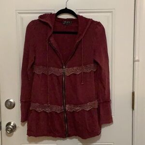 POL Maroon Lace Trim Hoodie